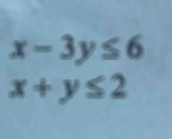 x-3y≤ 6
x+y≤ 2