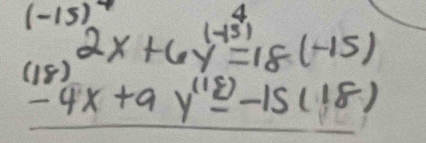 (· -15) 4
(-15)
(S) 2x+6y=18(-15)
-4x+9y^((18))-15(18)