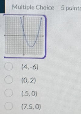 point:
(4,-6)
(0,2)
(.5,0)
(7.5,0)