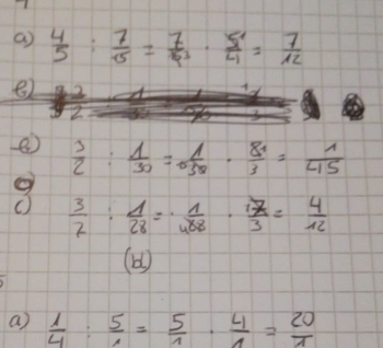 a  4/5 : 7/15 = 7/9^3 ·  5/4 = 7/12 
e) 
e  1/2 : 1/30 = 1/30 ·  81/3 = 1/45 
O  3/7 : 1/28 =·  1/488 ·  17/3 = 4/12 
(b) 
a)  1/4 : 5/4 = 5/1 ·  4/4 = 20/x 