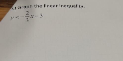 9.) Graph the linear inequality.
y<- 2/3 x-3