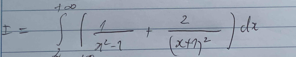 I=∈tlimits _2^((100)(frac 1)x^2-1+frac 2(x+1)^2)dx