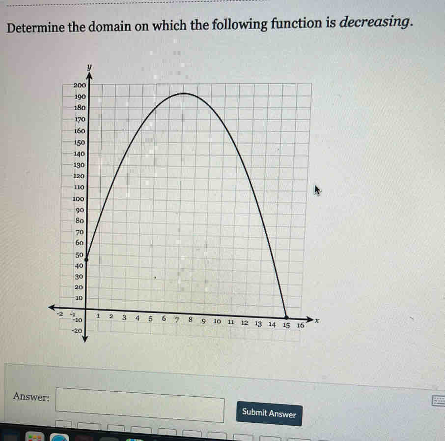 Determine the domain on which the following function is decreasing. 
Answer: □ Submit Answer
100