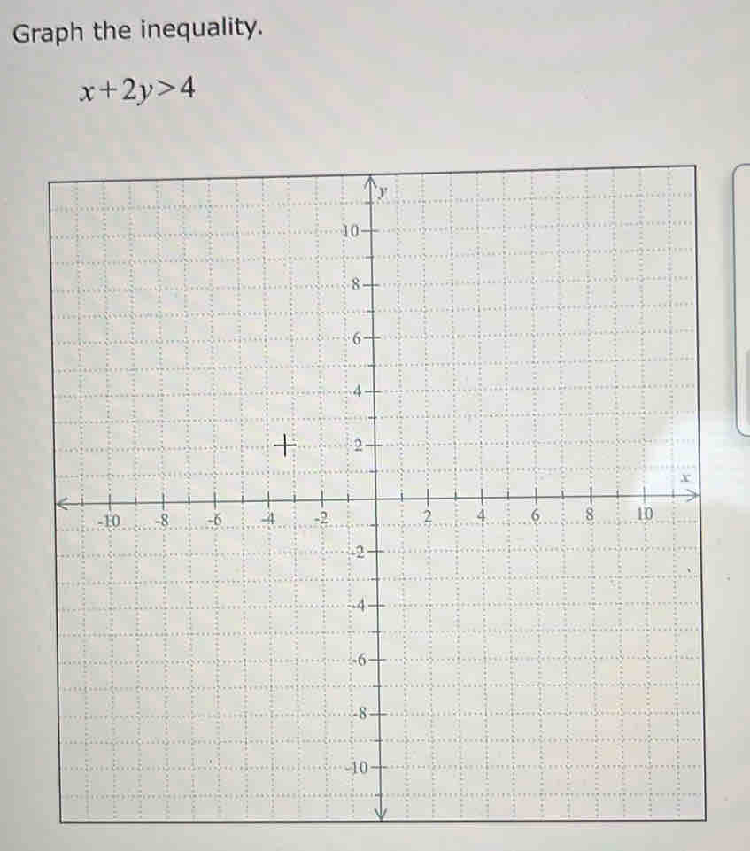 Graph the inequality.
x+2y>4