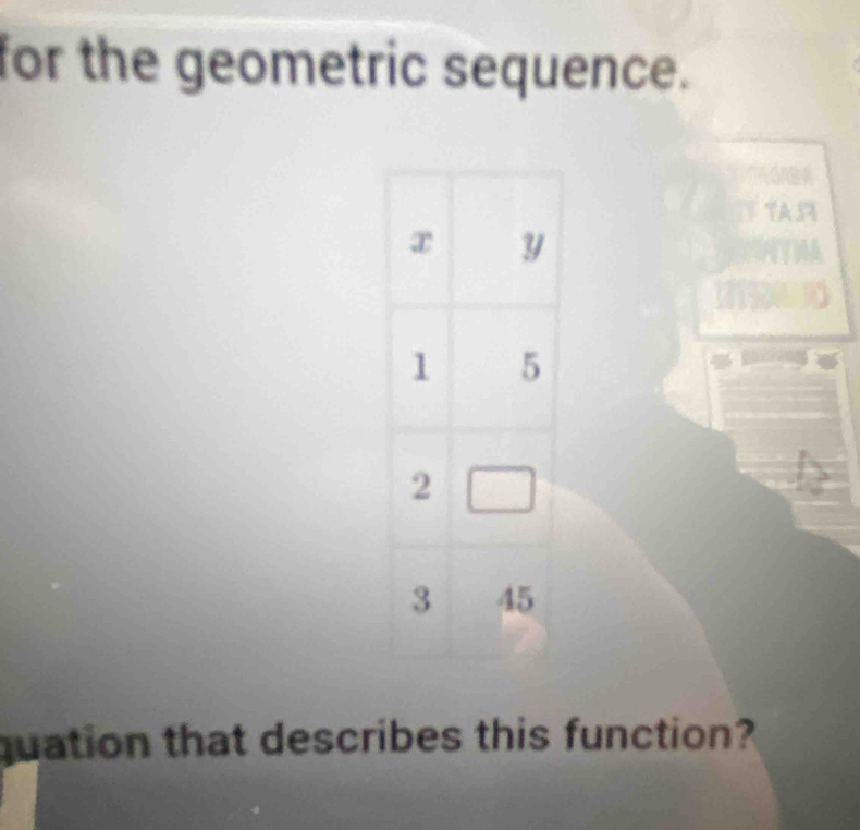 for the geometric sequence. 
quation that describes this function?