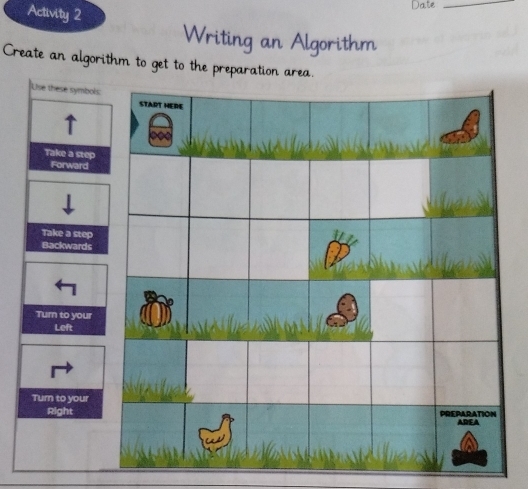 Activity 2 
Date_ 
Writing an Algorithm 
Create an algorithm to get to the preparation area.