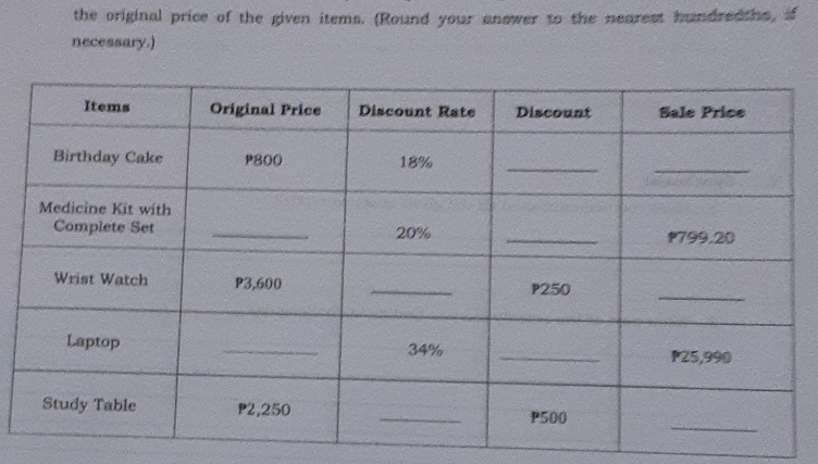 the original price of the given items. (Round your answer to the nearest hundredths, if 
necessary.)