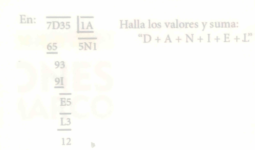 En: overline 7D35parallel overline IA Halla los valores y suma:
 65/93  overline 5N1
''D+A+N+I+E+L''
frac 9Ioverline ES
□ 
frac overline I312