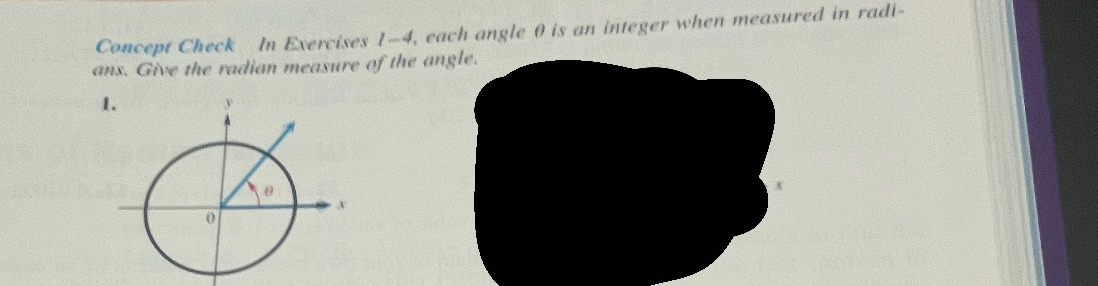 Concept Check In Exercises 1-4, each angle θ is an integer when measured in radi- 
ans. Give the radian measure of the angle. 
1
x