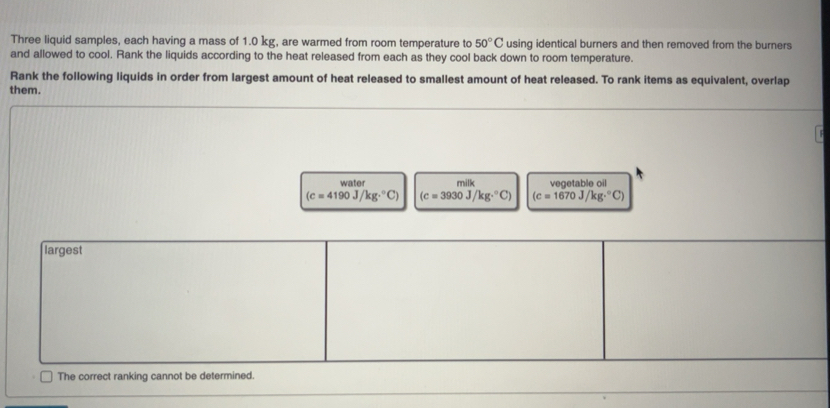 Solved: Three liquid samples, each having a mass of 1.0 kg, are warmed ...