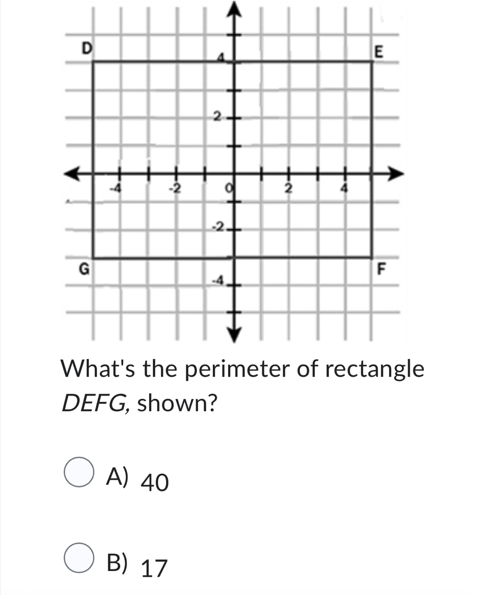 DEFG, shown?
A) 40
B) 17