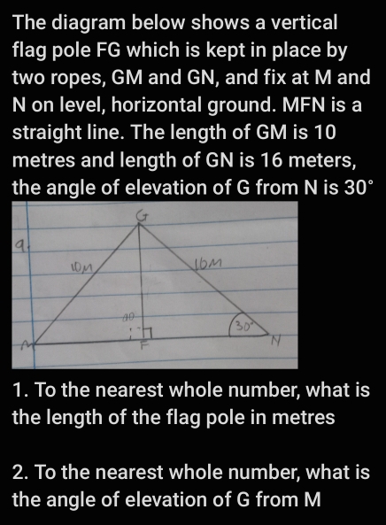 Solved: The diagram below shows a vertical flag pole FG which is kept ...
