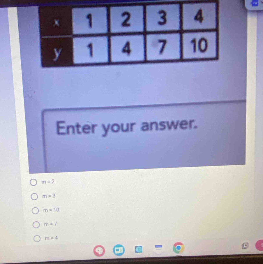 Enter your answer.
m=2
m=3
m=10
m=7
m=4