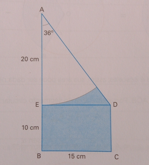 A
36°
20 cm
E
D
10 cm
B 15 cm C