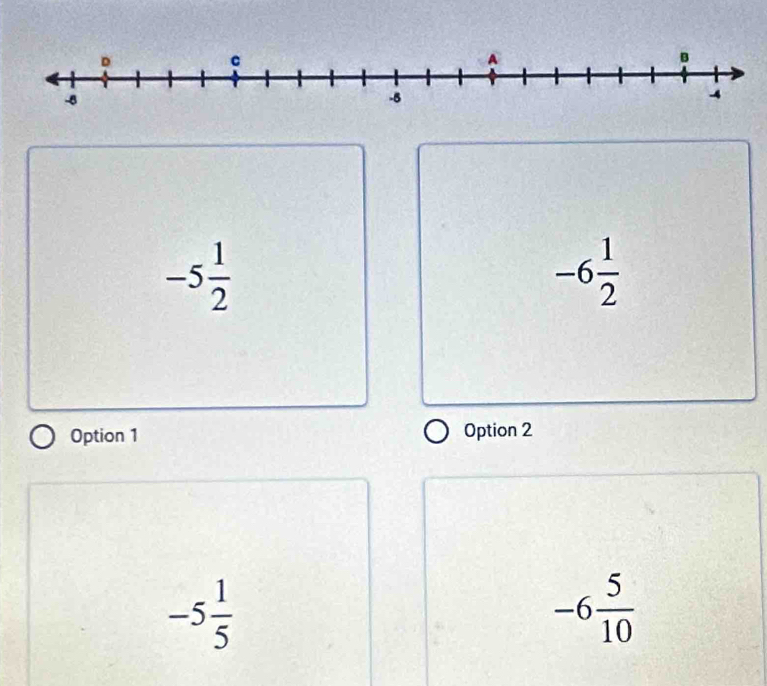 -5 1/2 
-6 1/2 
Option 1 Option 2
-5 1/5 
-6 5/10 