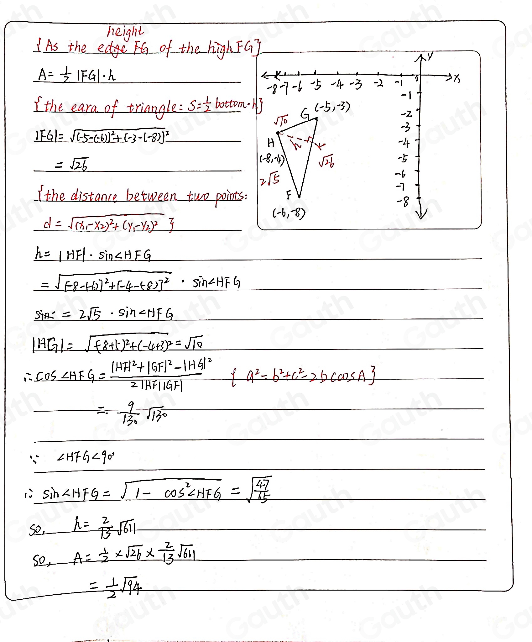 Solved: Triangle FGH, with vertices F(-6,-8), G(-5,-3) , and H(-8,-4 ...