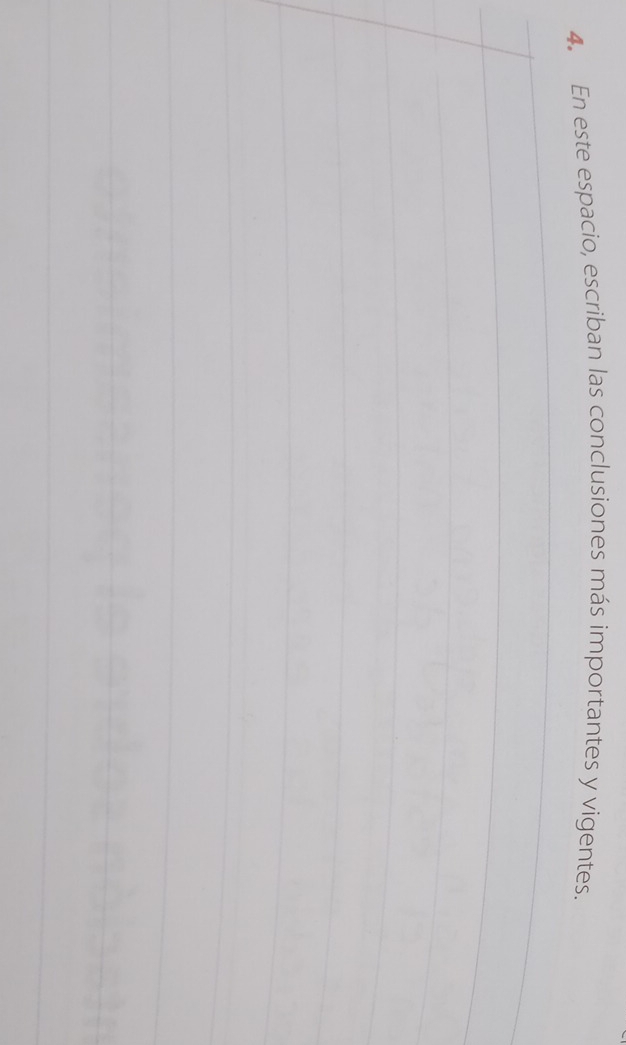 En este espacio, escriban las conclusiones más importantes y vigentes.