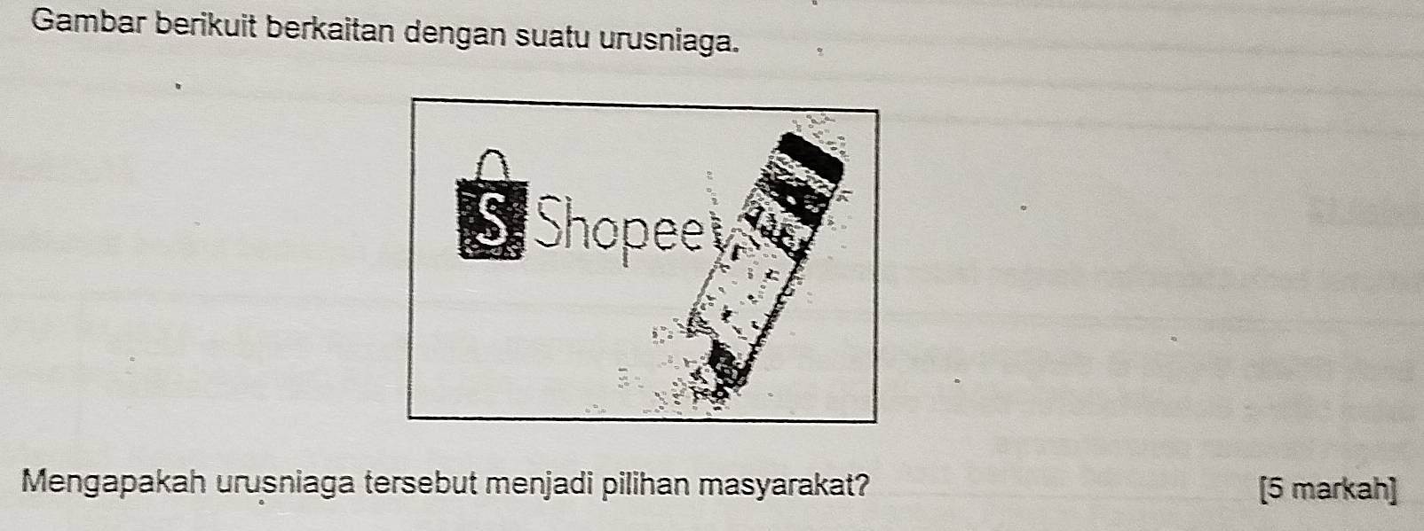 Gambar berikuit berkaitan dengan suatu urusniaga. 
Mengapakah urusniaga tersebut menjadi pilihan masyarakat? [5 markah]