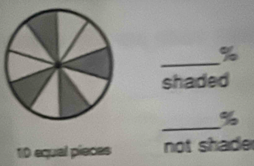 %
shaded 
_ %
10 equal pieces 
not shade