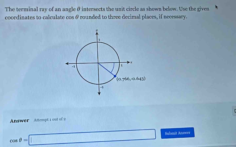 Solved: The terminal ray of an angle θ intersects the unit circle as ...