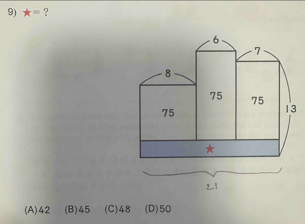 x= ?
(A) 42 (B) 45 (C) 48 (D) 50