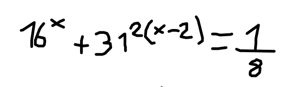 16^x+31^(2(x-2))= 1/8 