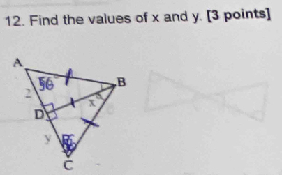 Find the values of x and y. [3 points]