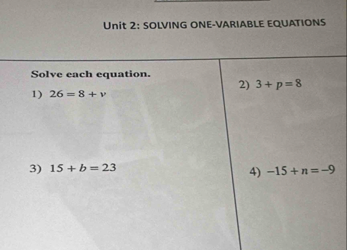 SOLVING ONE-VARIABLE EQUATIONS