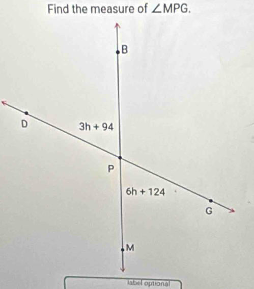 Find the measure of ∠ MPG.
label optiona