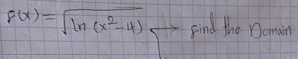 F(x)=sqrt(ln (x^2-4)) Find the Domaing