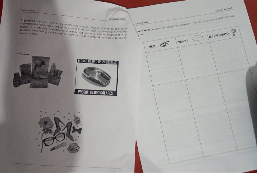 Tercer Parcial 
Chencias Sor laters 4 
Ciencias Sociales I 
organización económica coma son la econentía de meicado con inferencia minima del Aibe lo que se te pide de cado 
Tercal 
Progresión I1. Analiza, reflexiona y asume una postura crítica frente a las tres formas de 
Estada, la economía centralizada y planificada desde el Estado (socialismo) a la u 
economia mixta 
combinación entre el centralsmo económico y el libre mercado que da lugar a una 
MOUsE de ORo de 24 KIlaTes
Precio: 19.000 dólares