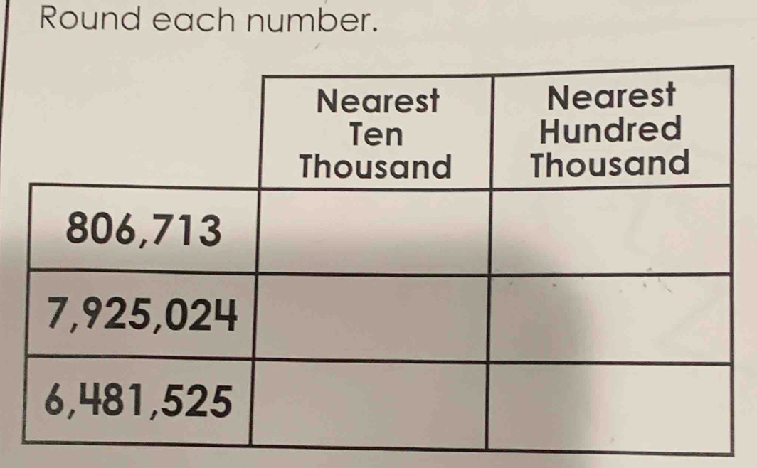 Round each number.