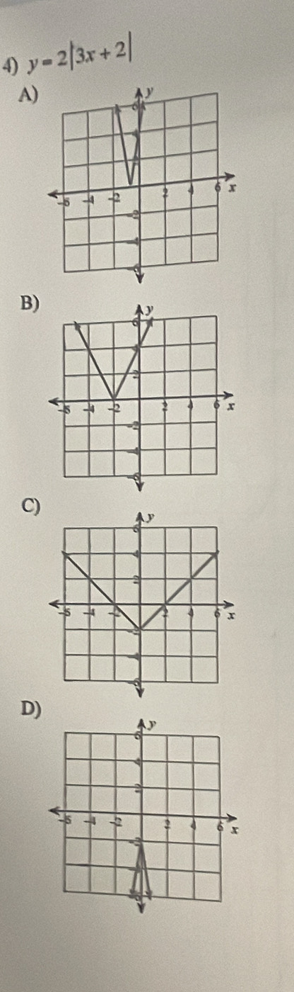 y=2|3x+2|
A) 
B) 
C 
D)