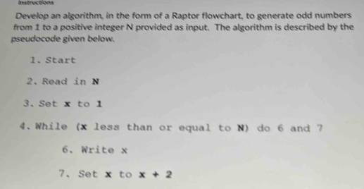 Solved: Instructions Develop an algorithm, in the form of a Raptor ...