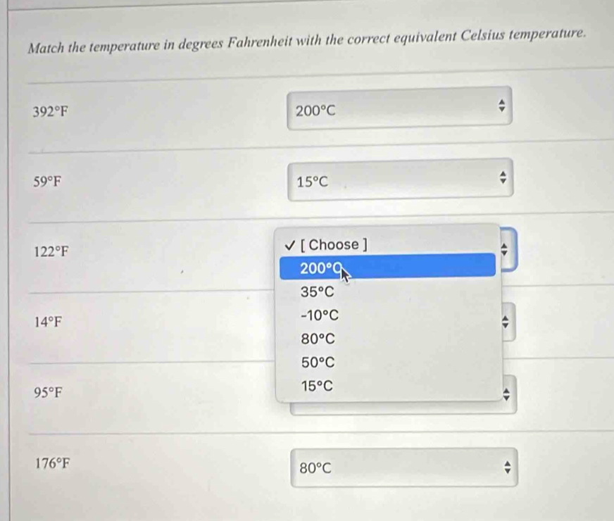 Solved: Match the temperature in degrees Fahrenheit with the correct ...