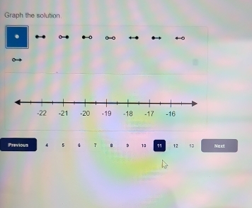 Graph the solution 
. 
Previous 4 5 7 * 10 11 12 13 Nexot