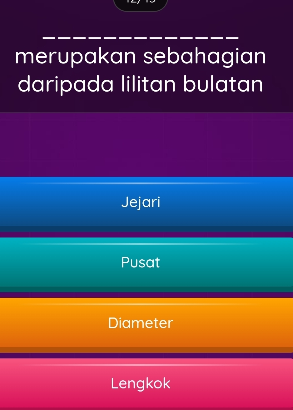 merupakan sebahagian
daripada lilitan bulatan
Jejari
Pusat
Diameter
Lengkok