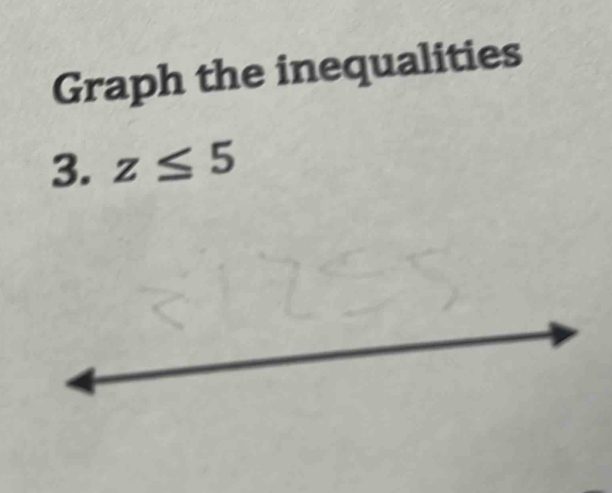 Graph the inequalities 
3. z≤ 5