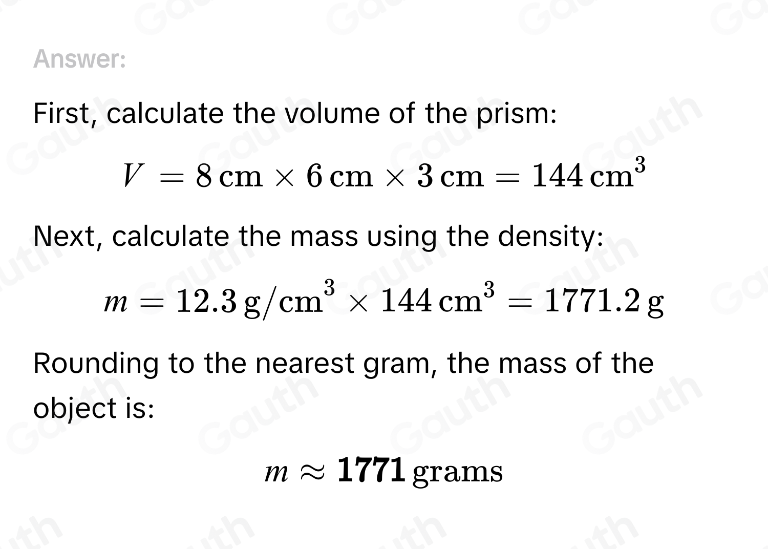 Solved: An object in the shape of a rectangular prism has a length of 8 ...