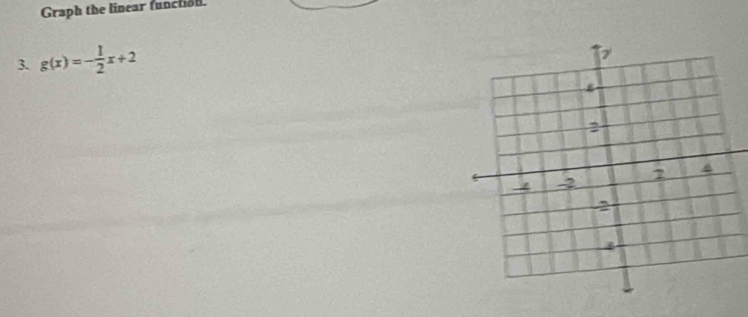 Graph the linear function. 
3. g(x)=- 1/2 x+2