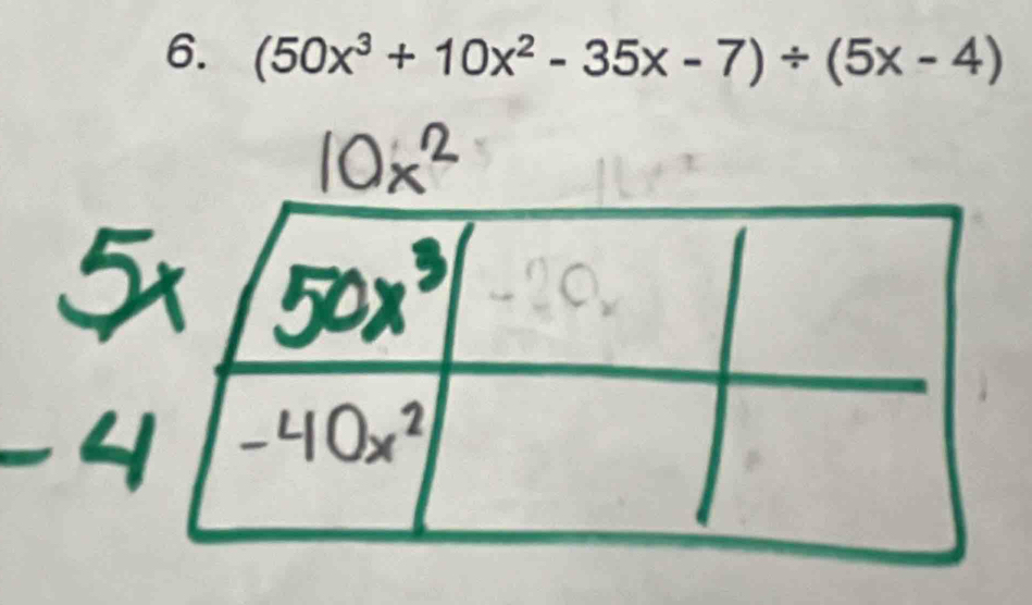 (50x^3+10x^2-35x-7)/ (5x-4)