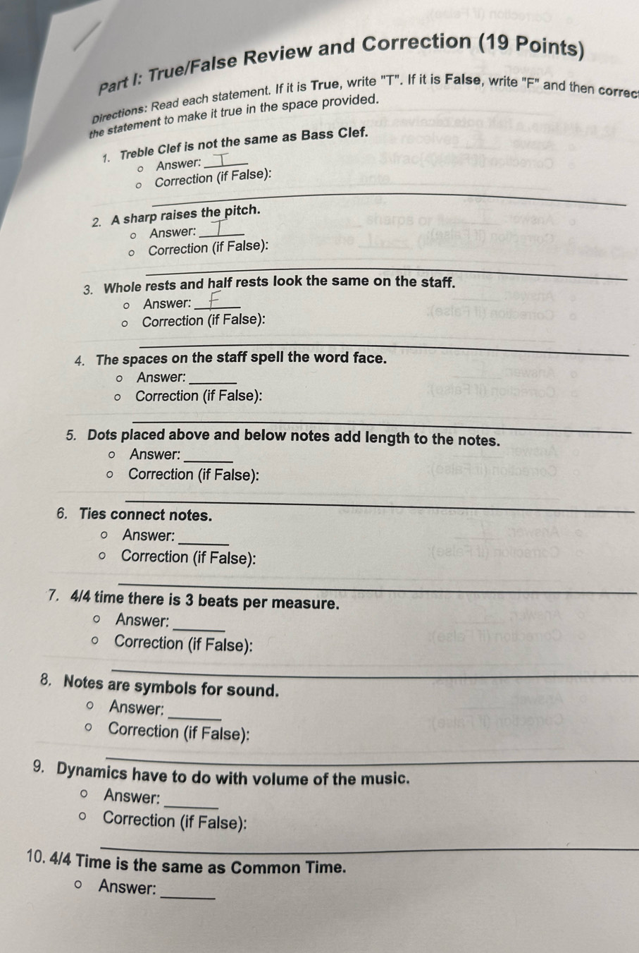 Gelöst:True/False Review and Correction (19 Points) Directions: Read ...