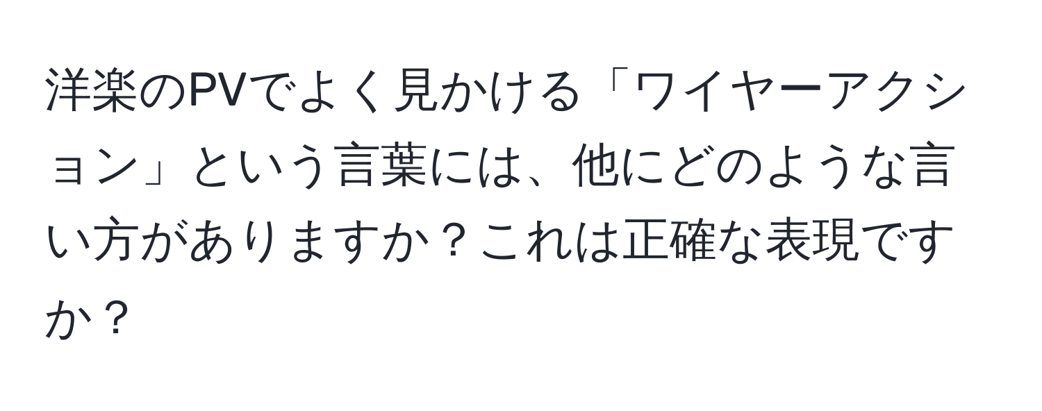 洋楽のPVでよく見かける「ワイヤーアクション」という言葉には、他にどのような言い方がありますか？これは正確な表現ですか？