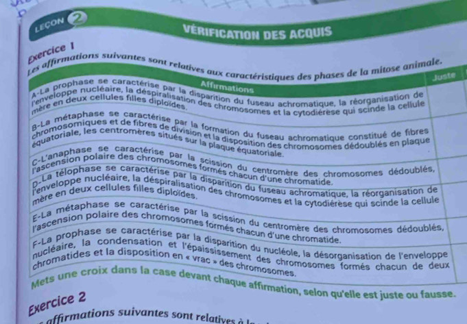 LECON 
Vérification des acquis 
ce 1 
e 
. 
Exercice 2 
a ffimations suivantes sont relative