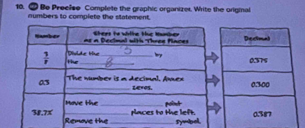 Be Preciso Complete the graphic organizer. Write the original
numbers to complete the statement.