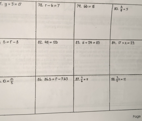 g+3=17 78. r-6=7 79. 6b=18

Page