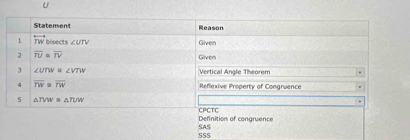 Definition of congruence
SAS
SSS