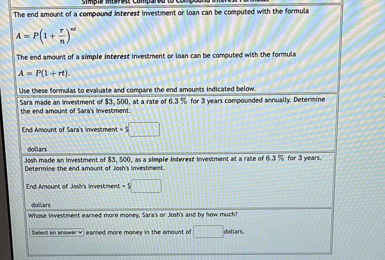 Solved: simple interest Compared to con stment or loan can be computed ...