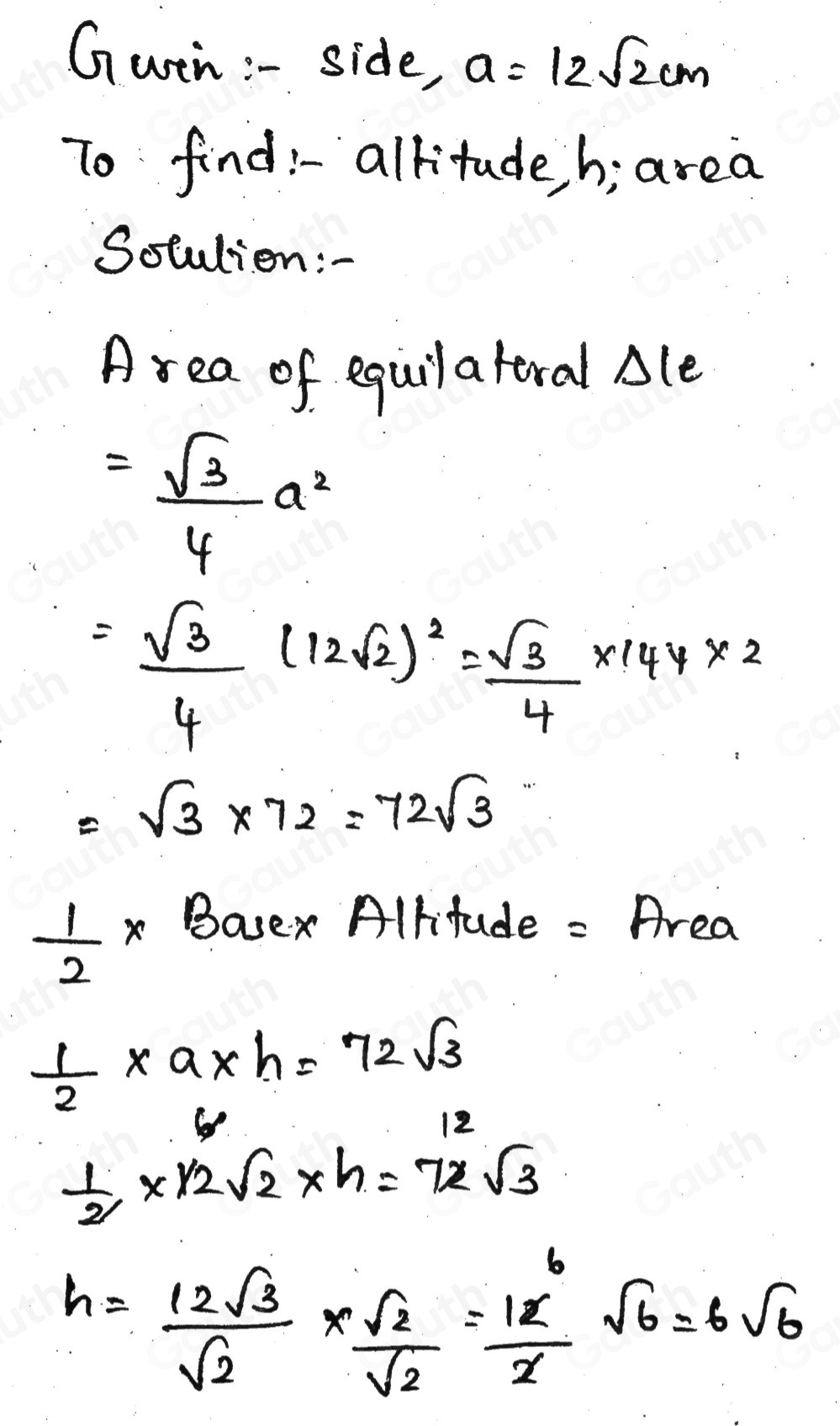 Solved: Solve the following: 25. Determine the altitude and the area of ...