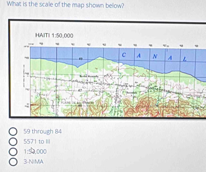 Solved: What is the scale of the map shown below? 59 through 84 5571 to ...